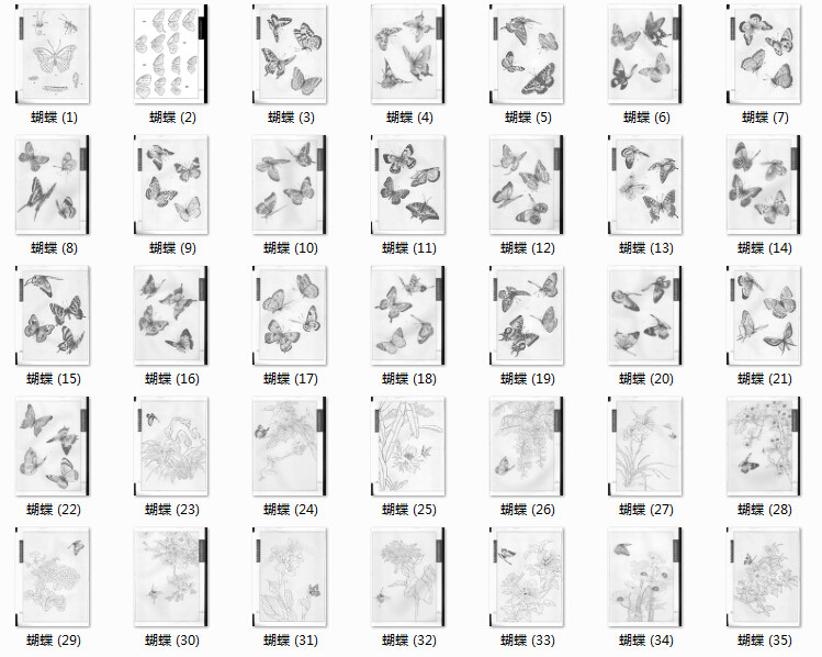 中国古典工笔蝴蝶手绘临摹线稿素材图库 39 130mb jpg格式