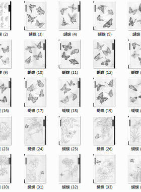 中国古典工笔蝴蝶手绘临摹线稿素材图库 39 130MB JPG格式