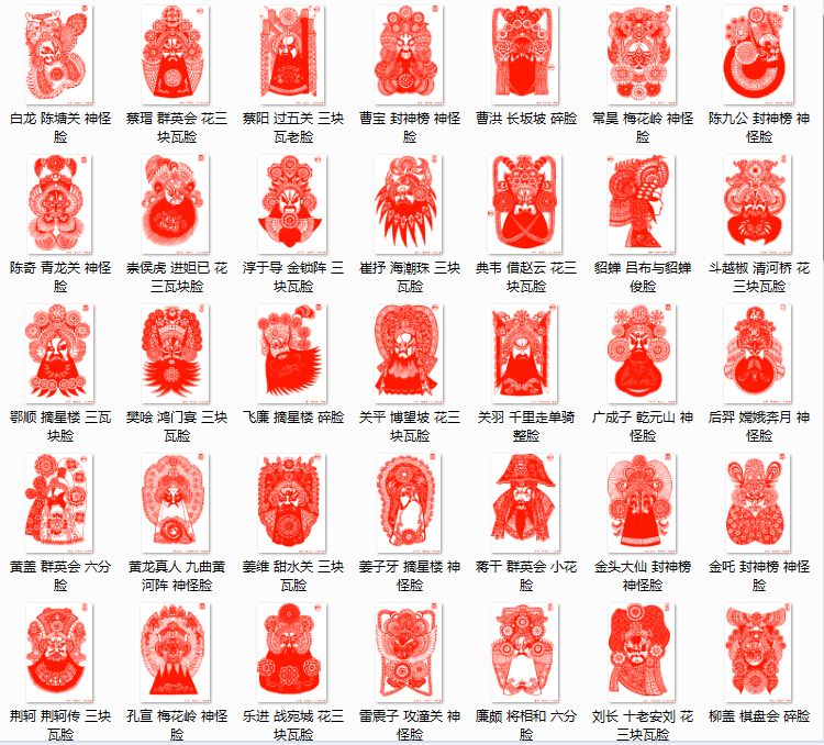 95个中国国粹戏曲艺术京剧脸谱高清剪纸设计素材资料参考图