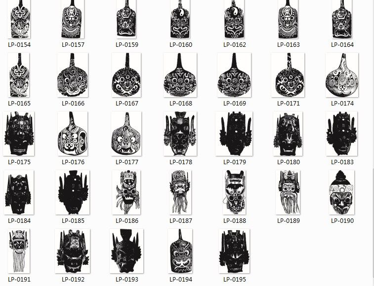 中国古老民间民俗南方祭祖庆祝傩戏面具黑白矢量设计素材参考图