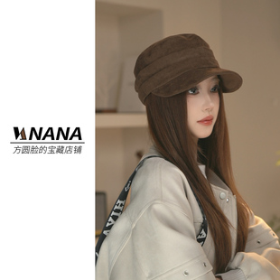秋冬新款麂皮绒渔夫帽女韩版百搭显脸小马术帽
