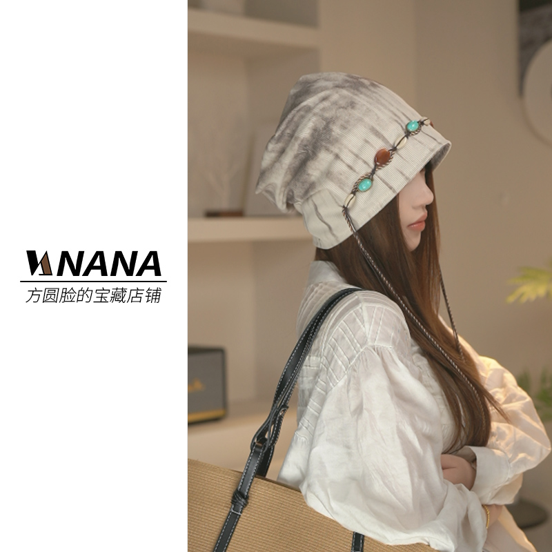 原创设计 秋冬波西米亚扎染包头帽无檐帽子冷帽女流苏堆堆帽