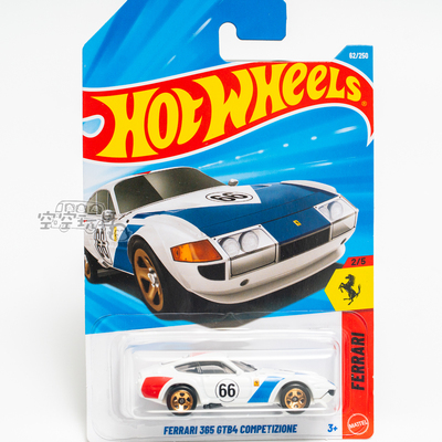 62号 FERRARI 365 GTB4 COMPETIZIONE法拉利白色风火轮合金小跑车