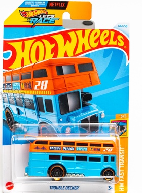 126号 TROUBLE DECKER 双层巴士 橙蓝色美泰风火轮合金小跑车