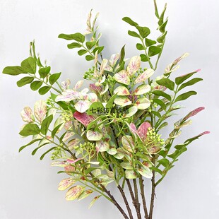 高仿真绿植单枝轻奢雪花木过胶手感假树叶室内造景插花装饰假树枝