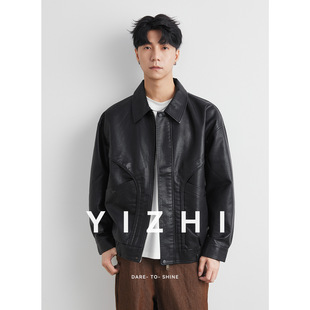 高级感黑色休闲外套 上衣2025新款 亦止男士 机车皮夹克春秋痞帅男装