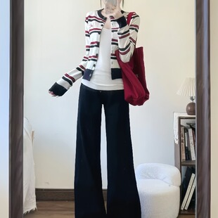 秋冬搭配一整套女韩系穿搭打底衫针织毛衣牛仔裤巨好看的三件套装