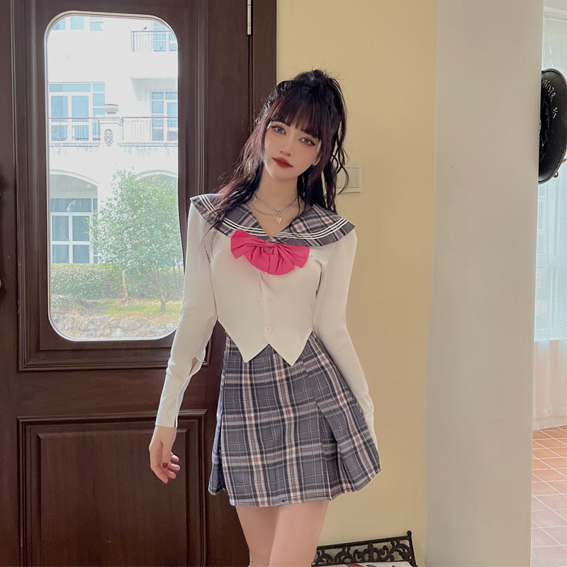 美少女战士水手服套装辣妹春夏季制服JK修身百褶裙长袖两件套