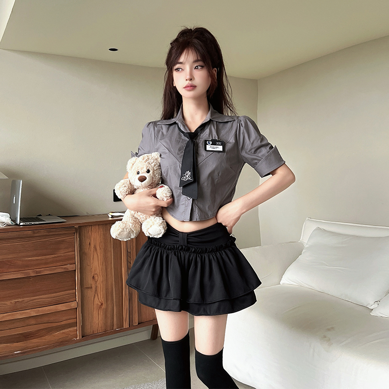 学院风制服套装女学院风美式短袖衬衫上衣纯欲蓬蓬蛋糕短裙两件套