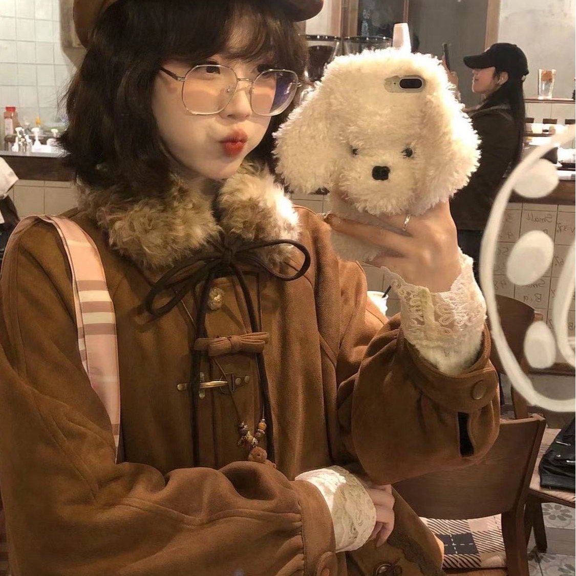 2025秋冬新款“日杂感叠穿”毛毛领vintage感花夹棉苞外套女套装