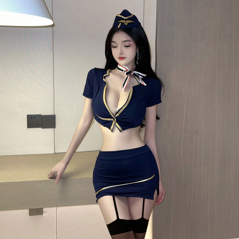情趣睡衣COS空姐女警制服套装短袖上衣配包臀短裙KTV酒吧工作服