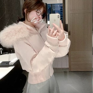 粉色毛领连帽短款棉服女冬季新款超好看收腰保暖外套大毛领羽绒服