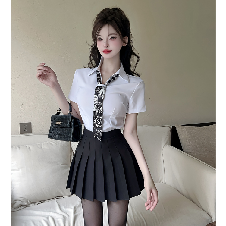 制服学院风套装女夏新款jk百褶裙衬衫两件套女足疗技师工作服