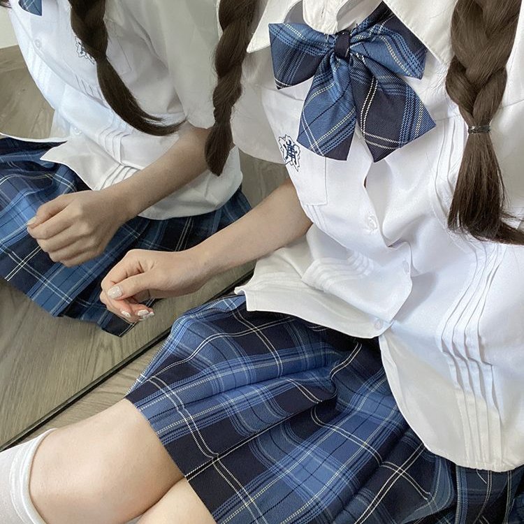 原创小岚中jk制服短袖衬衫夏季白色风琴褶衬衣学院风上衣套装女