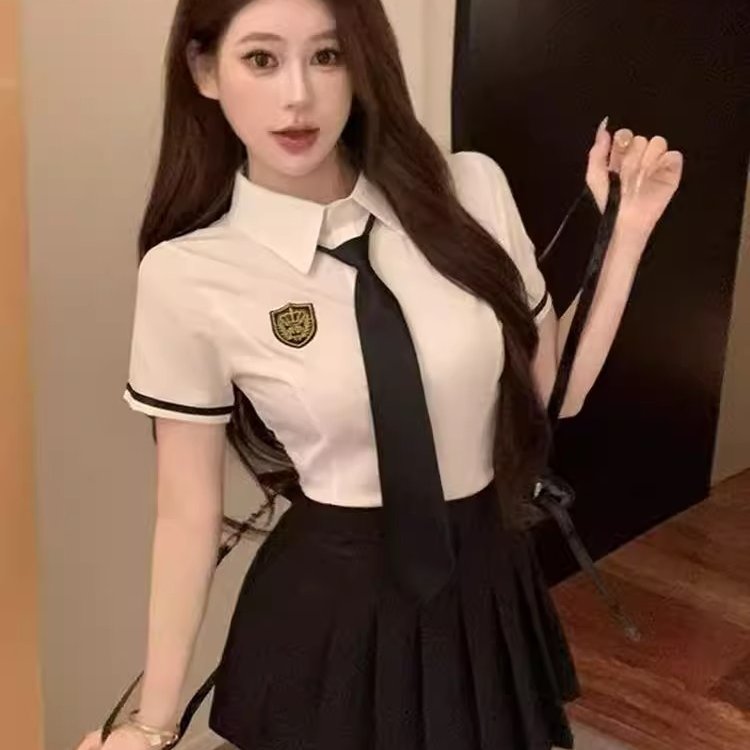 季足浴技师职业工作服套装裙女Jk制服减龄收腰衬衫百褶裙两件套