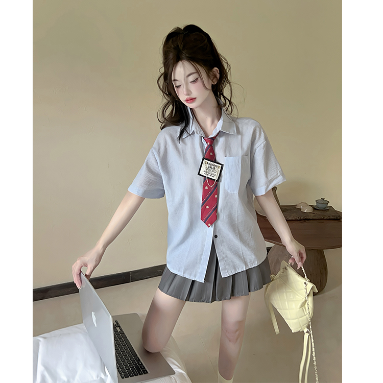韩系学院风jk制服短裙套装女夏季小个子穿搭短袖衬衫百褶裙两件套