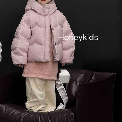 云朵泡芙连帽短款羽绒服2025冬季新款女童加厚保暖面包服粉色外套