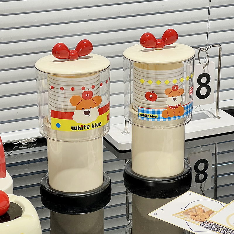 可爱桌面伸缩纸杯架防尘置物