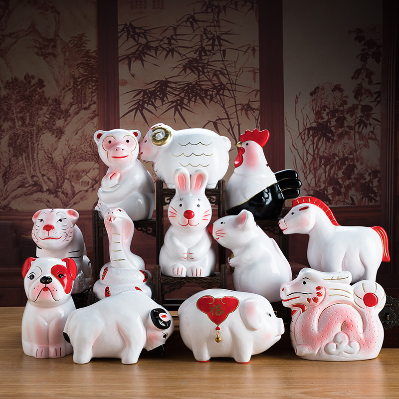 陶瓷生肖猪鸡兔鼠牛龙蛇马羊猴狗存钱罐卡通儿童生日创意收纳摆件