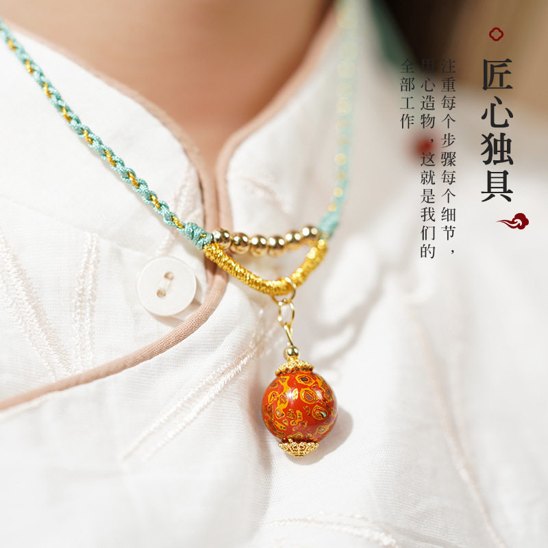 大漆珠12mm项坠女民族风精美漆器锁骨项链国潮转运珠DIY吊坠礼物