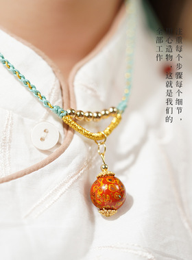 大漆珠12mm项坠女民族风精美漆器锁骨项链国潮转运珠DIY吊坠礼物