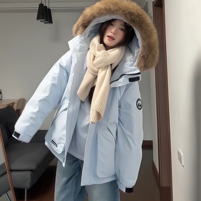 2025新款冬季蓝色派克羽绒服加厚