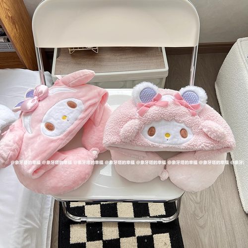 旅行便携卡通连帽U枕护颈枕