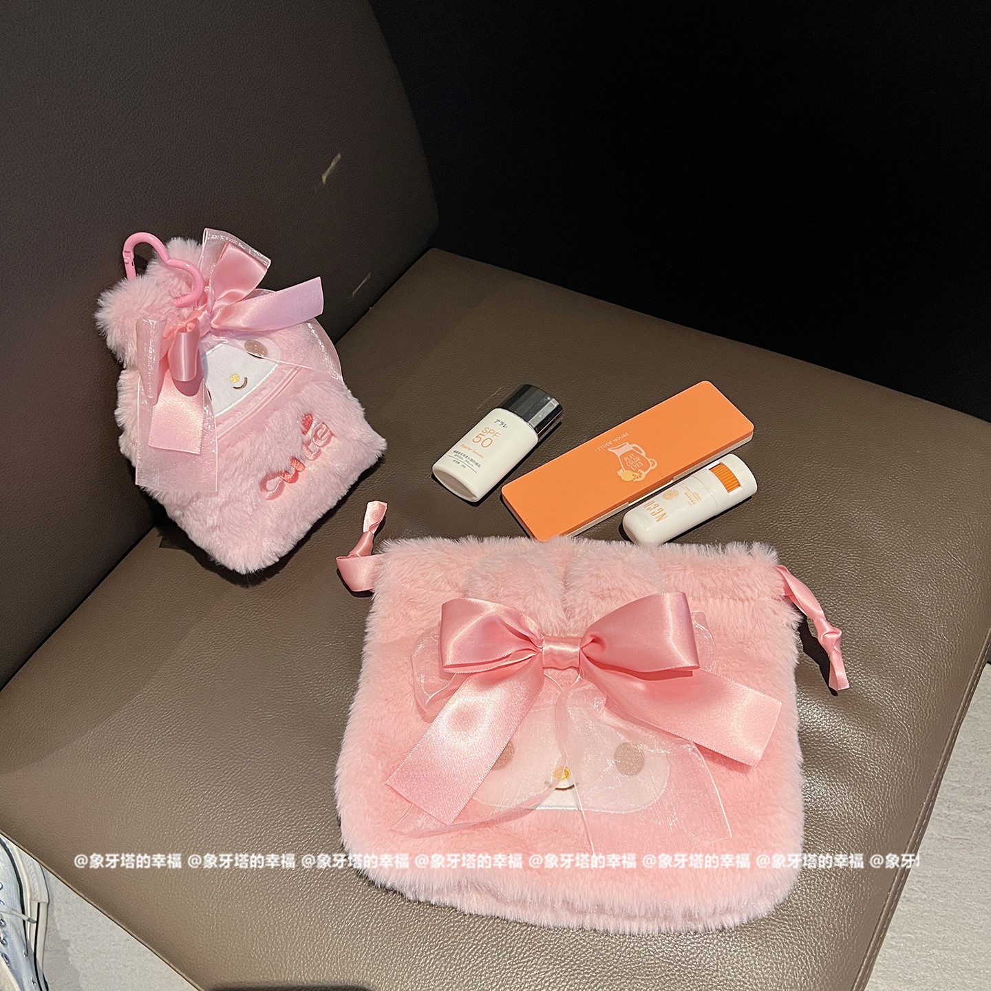 少女心可爱小兔束口袋旅行便携抽绳收纳袋杂物整理袋护肤收纳包