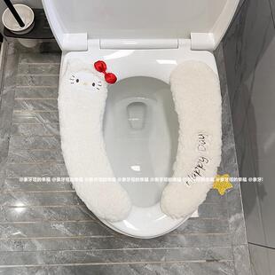可爱卡通冬季加厚棉花绒保暖马桶垫2片式魔术扣马桶圈坐便器垫圈