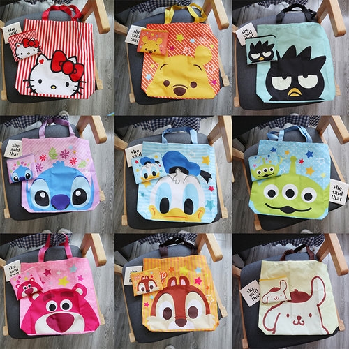 可爱卡通ab面便携折叠学生补习袋
