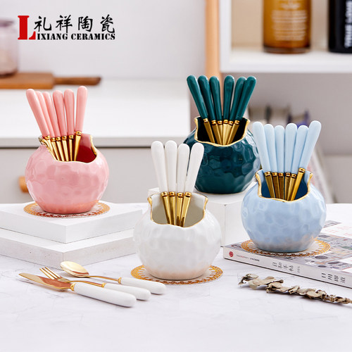 北欧时尚奢华家用陶瓷点心水果叉
