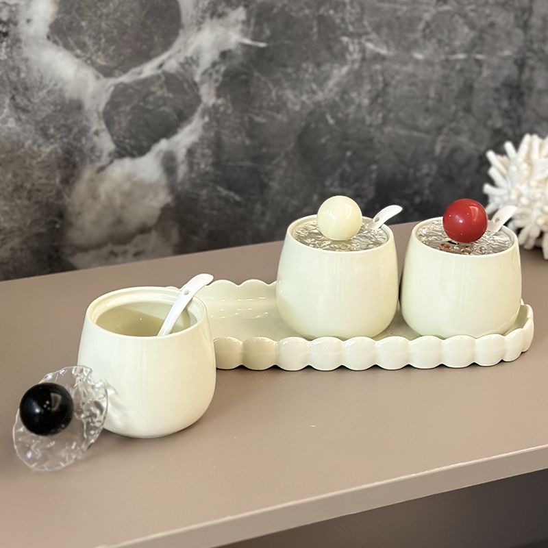 陶瓷高颜值厨房家用调料盒佐料盐收纳盒调味料罐奶油风调味罐套装