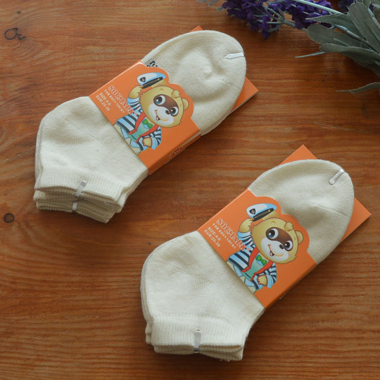3双一组手工缝头儿童袜子米黄色2-4岁夏季短筒袜子