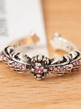 潮克罗心戒指十字架复古做旧开口镶钻守护者十字花千禧风男女指环