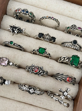 岚芷 不掉色轻奢泰银饰品锆石手饰夸张嘻哈开口925纯银戒指女