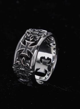 新款复古十字潮戒指男嘻哈朋克风小众单身戒个性高级感开口食指环