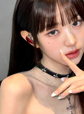 张元英同款黑色项圈女choker皮质颈环个性高级感颈链颈带脖子颈圈