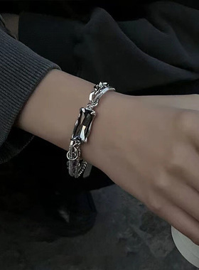 手链男潮ins冷淡风小众设计女轻奢个性暗黑高级灰钻情侣钛钢手环