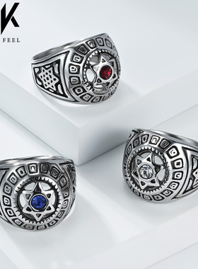 欧美新品饰品复古六芒星钛钢戒指男小众个性大卫之星不锈钢扳指环