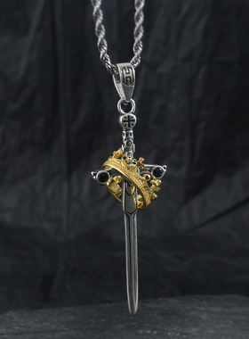 宝剑项链男潮个性朋克风哥特式剑吊坠时尚创意风十字架皇冠锁骨链