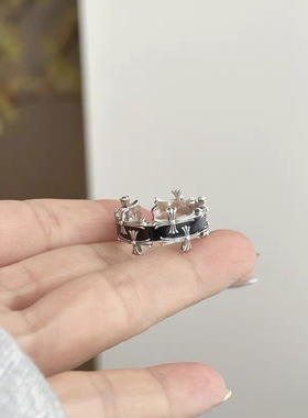 暗黑风朋克十字架戒指女ins复古做旧轻奢设计克罗风滴胶开口尾戒