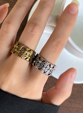 岚芷 十字架重工开口指环古金夸张手饰品个性925银戒指不掉色小众