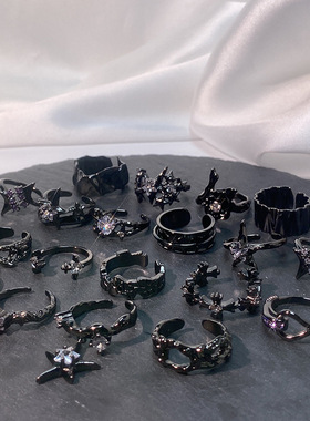 星芒高级感暗黑风百搭戒指女ins潮星星多巴胺开口可调节个性指环