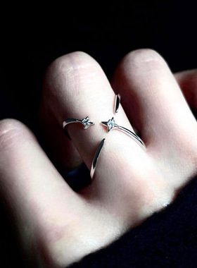 星球环绕~四芒星闪钻戒指女ins小众设计正反两戴开口指环