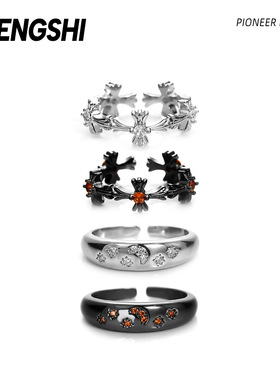 暗黑风十字架戒指女小众高级感个性可调节复古食指冷淡风简约指环