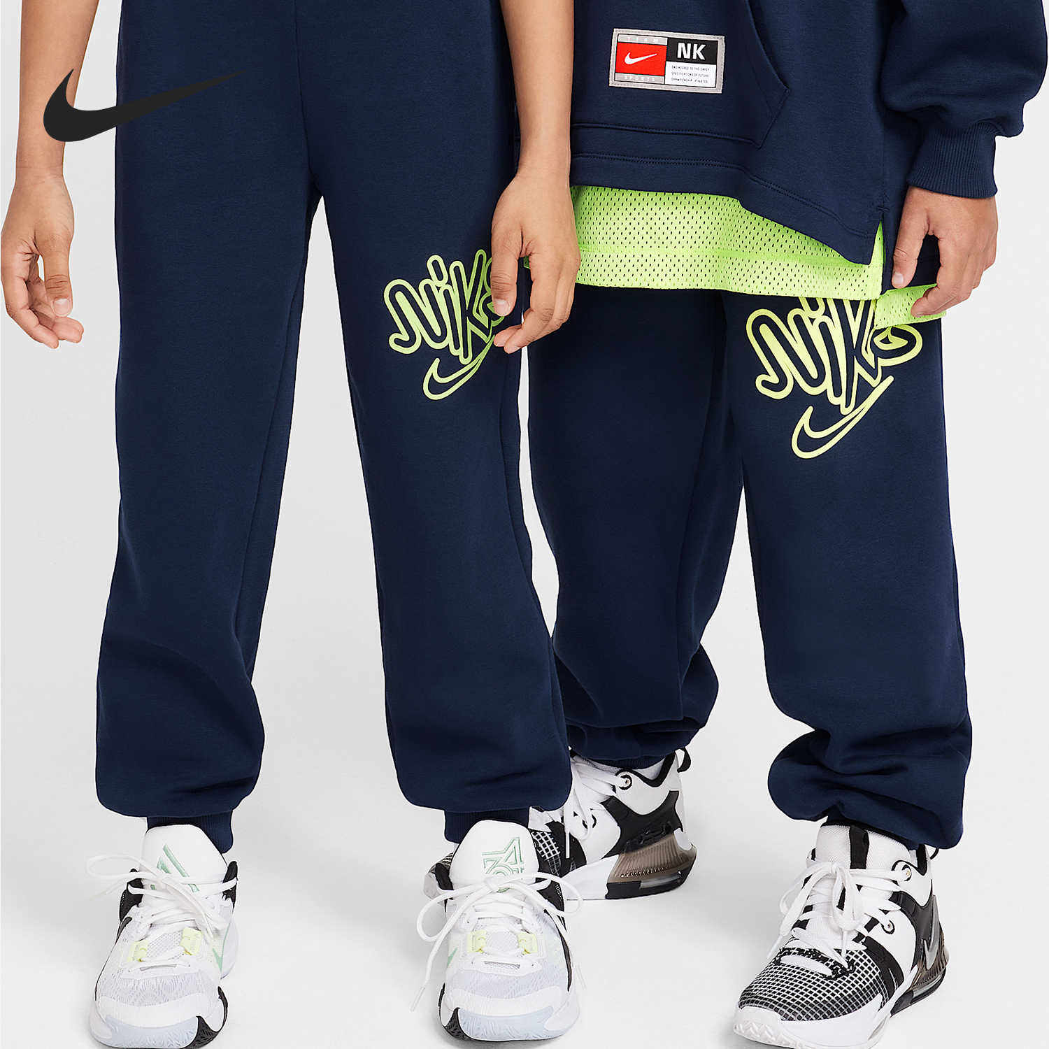 Nike耐克男女童大童加绒篮球长裤春季新款针织运动裤HF8163-451