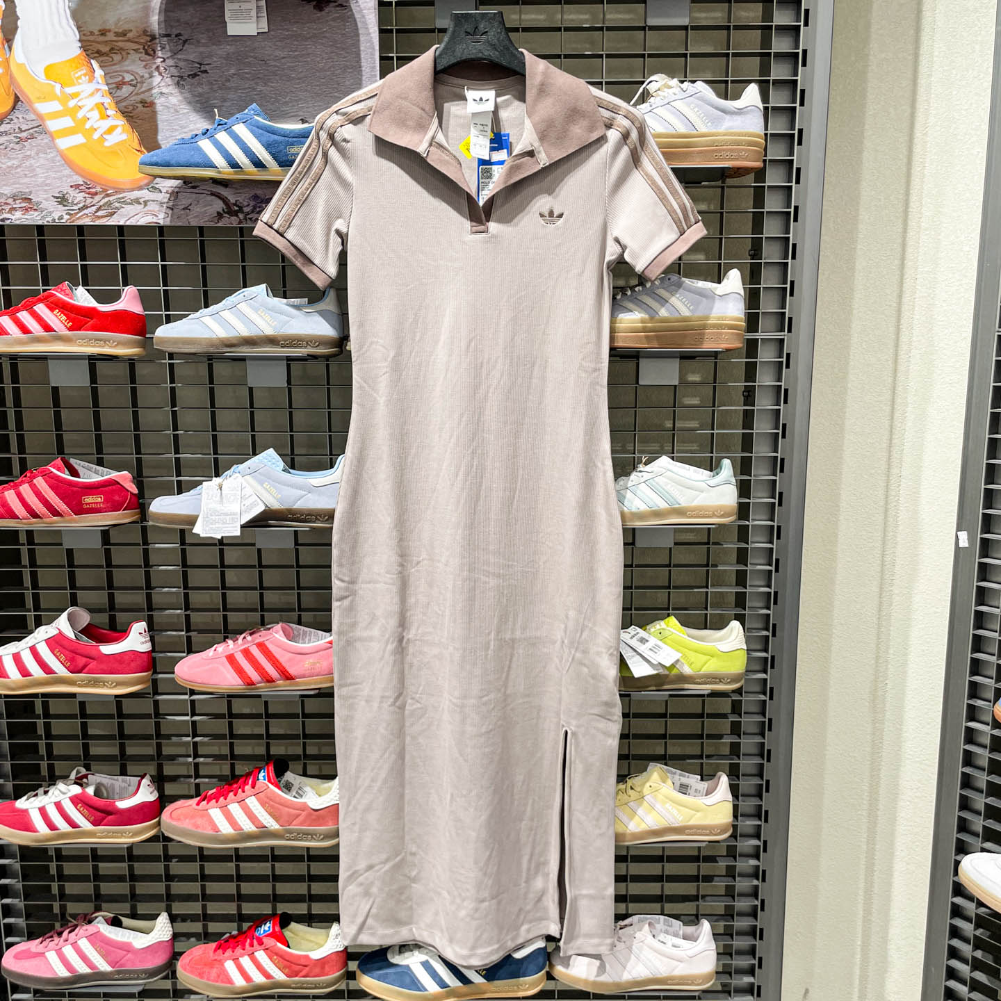 Adidas阿迪达斯三叶草侧开叉女长裙夏女翻领POLO罗纹连衣裙KY5699