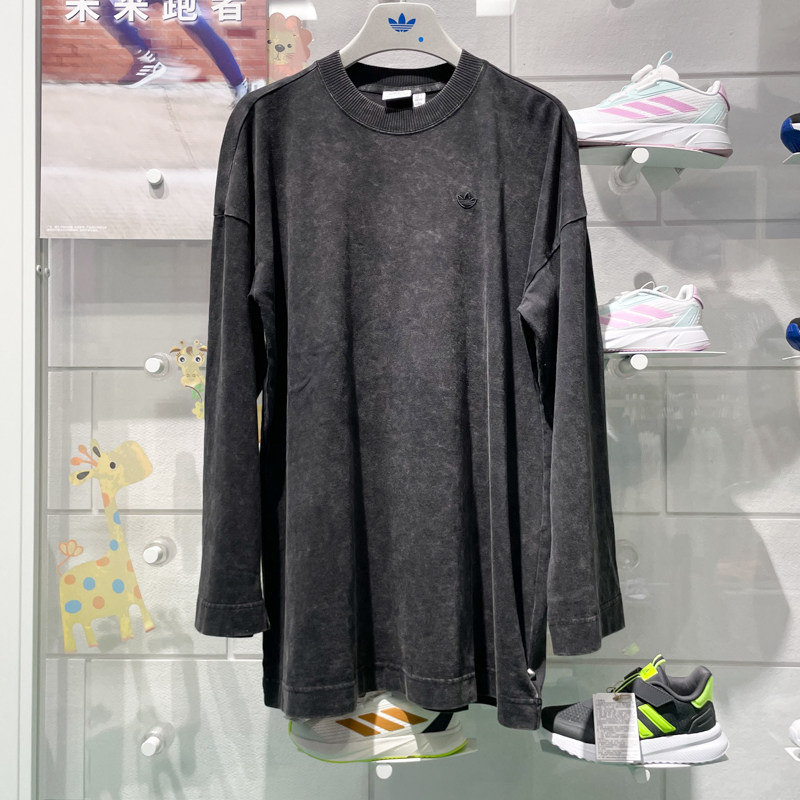 阿迪达斯三叶草女子2024秋季新款复古纯棉宽松休闲长袖T恤 IY7401