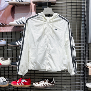 adidas阿迪达斯女子三条纹舞动系列运动休闲连帽夹克外套KR7602