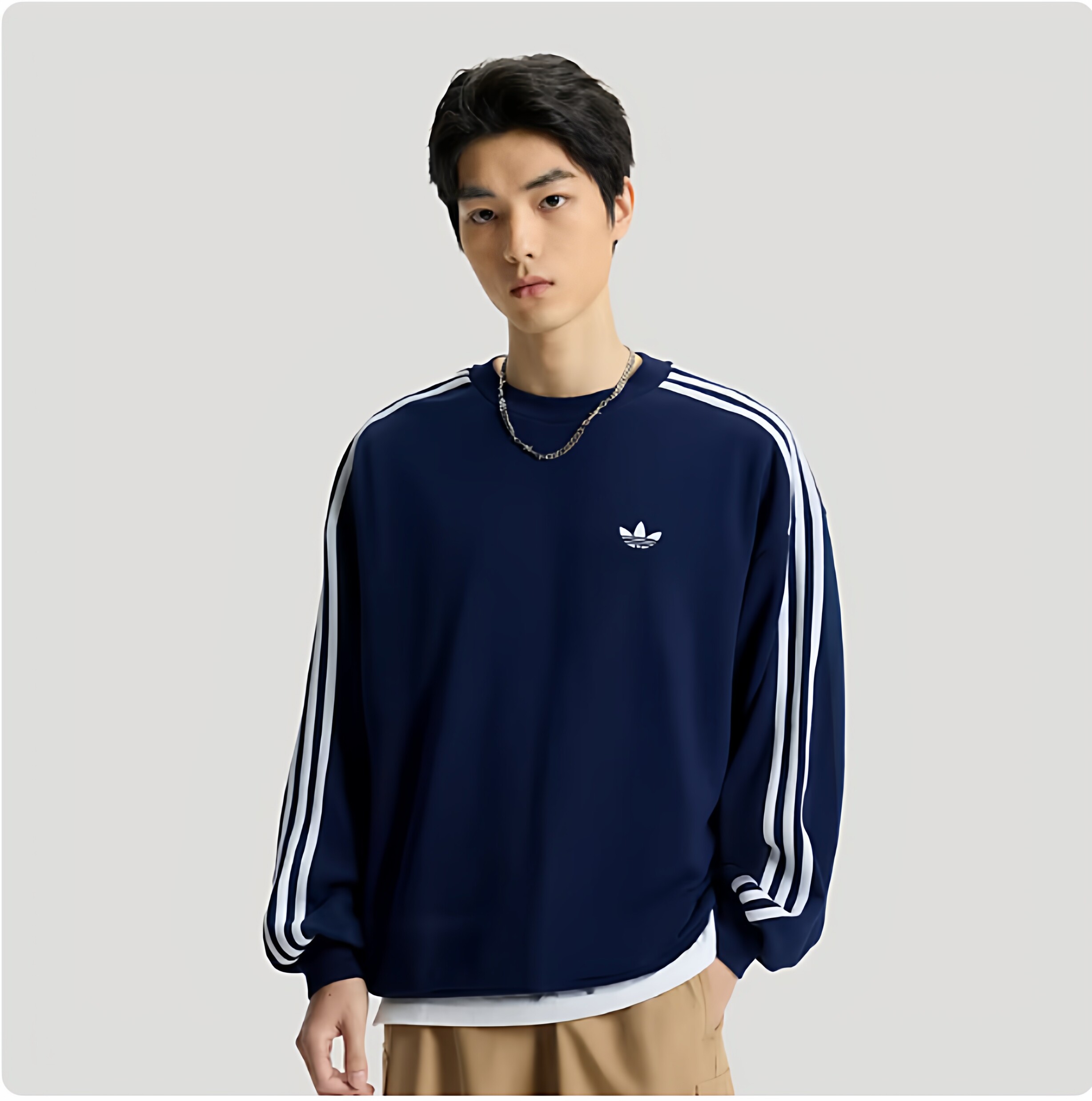 adidas阿迪达斯三叶草2026年春三条纹男篮球圆领卫衣套头衫KG3899
